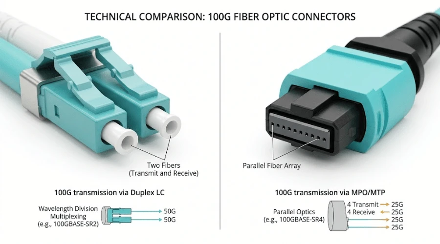 LC and MPO connector comparison for 100G fiber optic cables LC and MPO connector comparison for 100G fiber optic cables