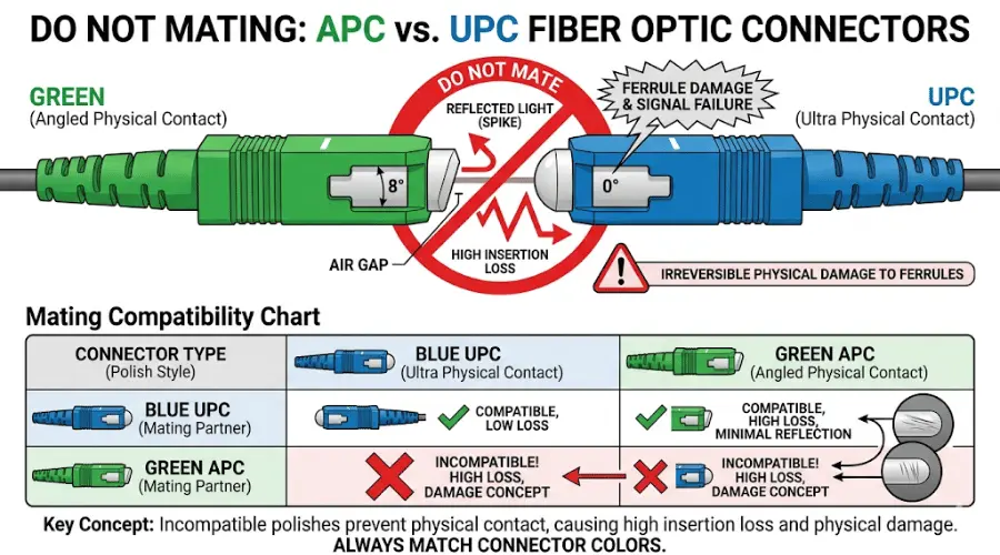 APC and UPC connectors should not be directly connected