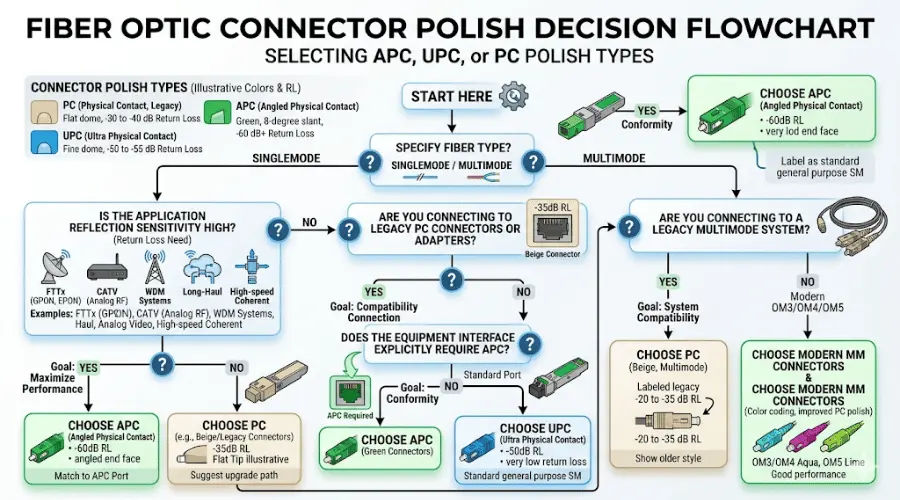 How to choose APC UPC or PC fiber connector polish