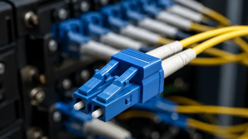 Duplex LC fiber optic connector with latch mechanism for high-density networks