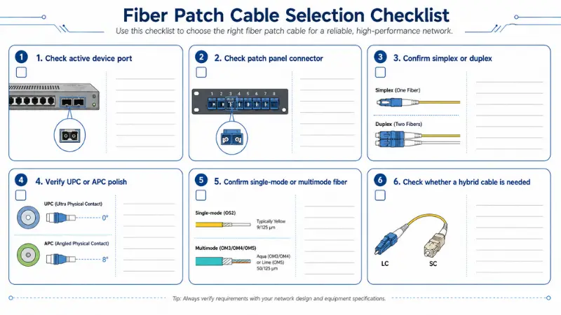 Fiber optic connector selection checklist before ordering patch cables
