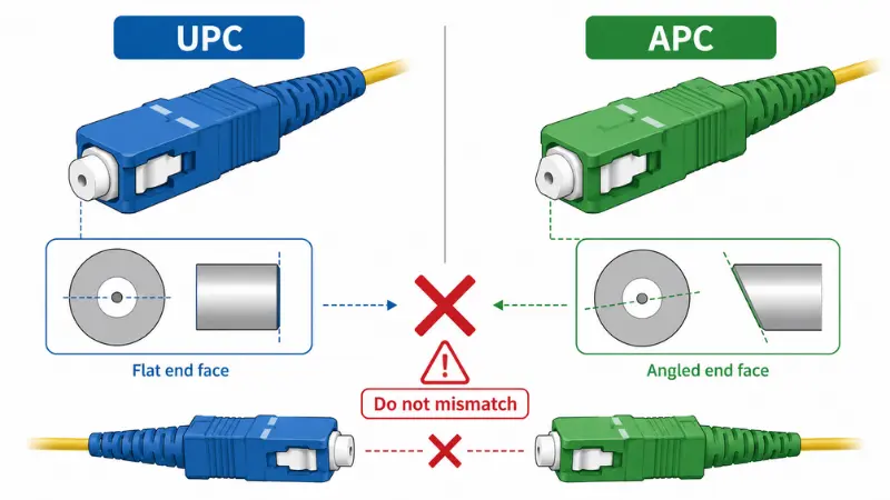 UPC and APC fiber connector polish types should not be mixed