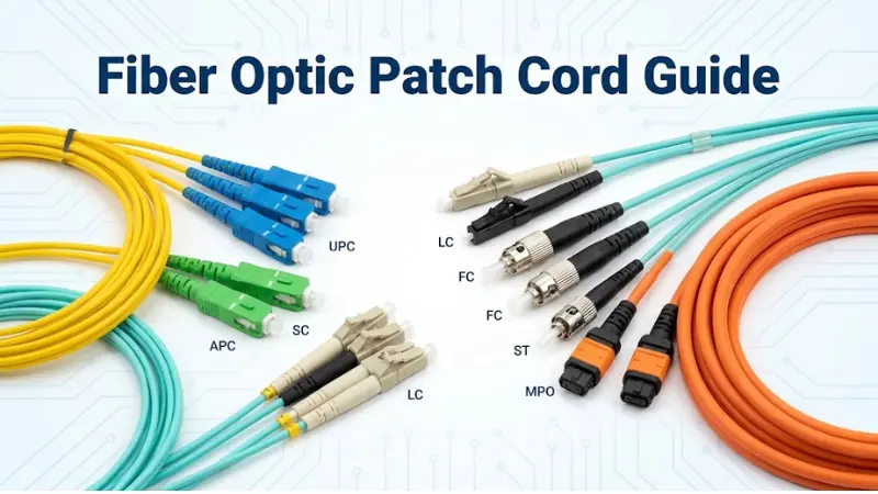 Fiber optic patch cord guide with LC SC FC ST and MPO connectors Fiber optic patch cord guide with LC SC FC ST and MPO connectors