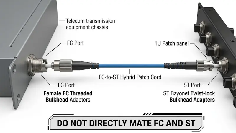 FC and ST fiber connector application comparison for telecom equipment, test instruments, legacy LAN, and distribution panels.
