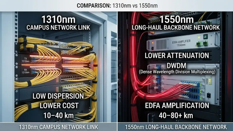 Comparison between 1310nm and 1550nm fiber optic transmission systems Comparison between 1310nm and 1550nm fiber optic transmission systems