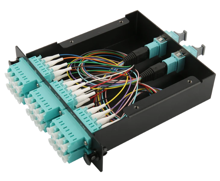 12 Cassette 12 Fibers OM4 Multimode MTP rau 12 LC Duplex Aqua